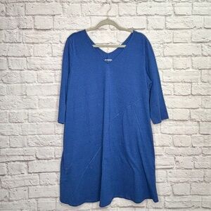 Soft Surroundings Womens Shift Dress Size XL Petite 3/4 Sleeve Stretch Blue
